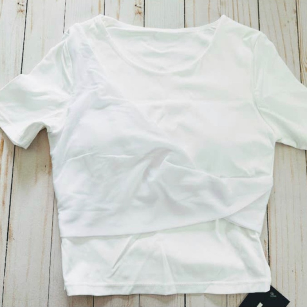 Halara Short Sleeve Cropped Contrast Mesh Crisscross Sports Top White Small HT33